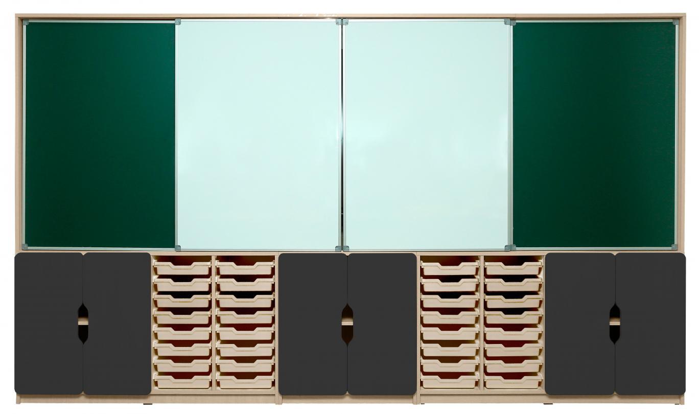 Стінка з 4-ма дошками (900х1244 мм) під крейду та маркер, для предметних кабінетів "Інтерактивна освіта", АЛМАНТ, 3600х460х2115 мм.